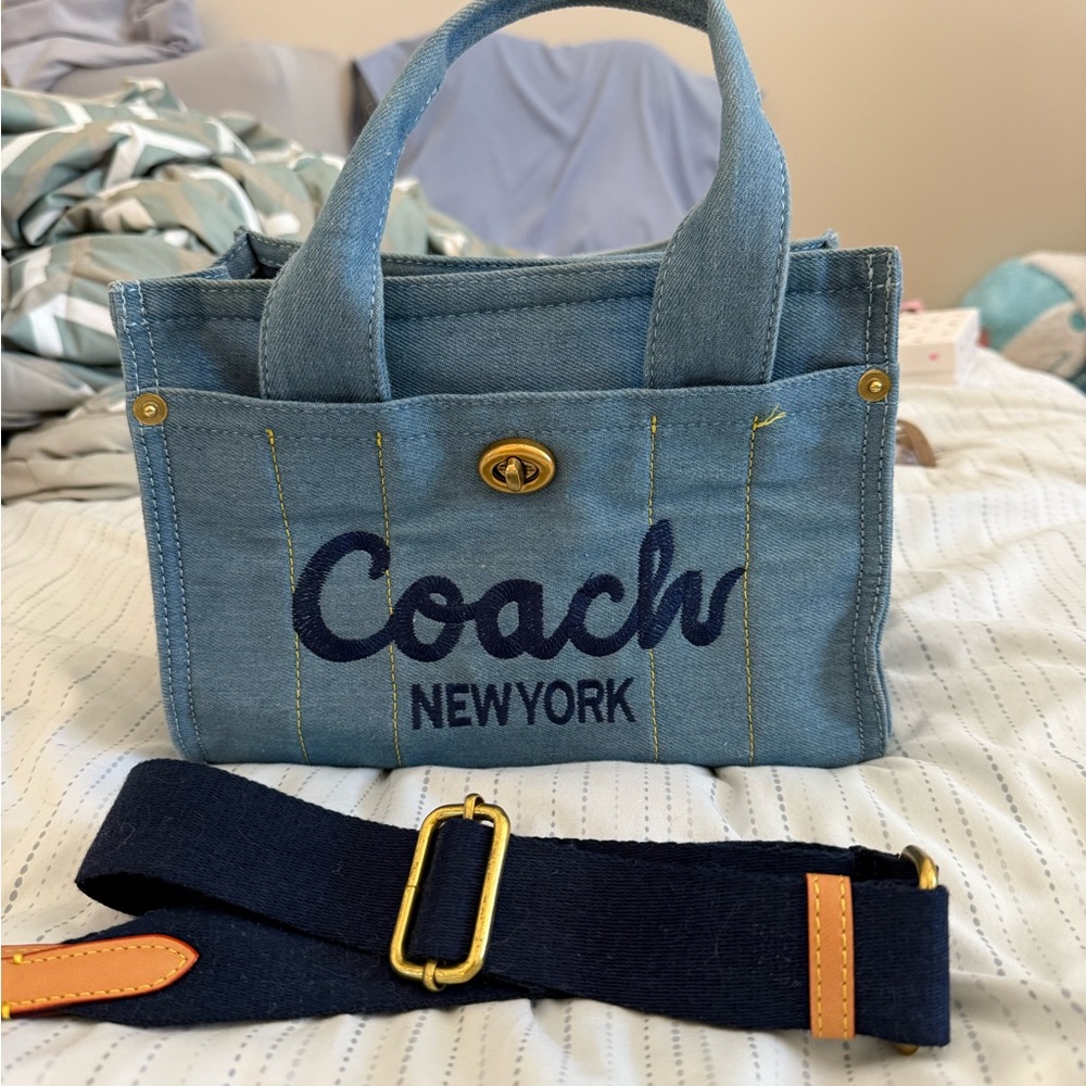 Coach Blue Denim Bag with Leather Trim